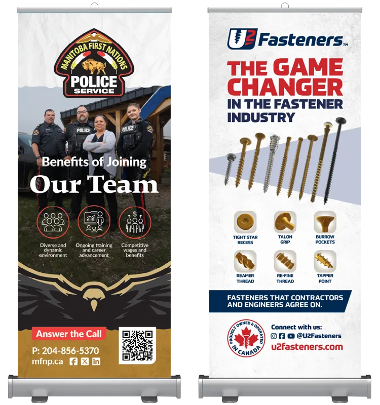 Manitoba First Nations Police Service and U2 Fasteners banner examples 