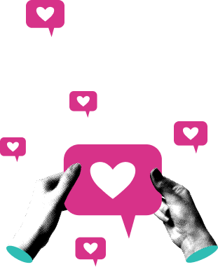 hands holding a pink icon with a white heart